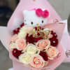 Beutiful hello kitty bouquet with pink and white rosas includ hello kitty