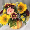 Fresh fall flowers in ceramic pumpkin you can keep! 

NOTE: fall colors