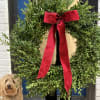 Natural boxwood greenery wreath. Cute ribbon bow. Simple and sweet. Classic.
