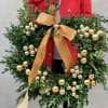 Boxwood natural wreath. Millimeter balls, ribbon bow.