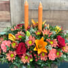 This traditional style double candle centerpiece is beautifully designed in a an