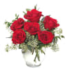 6 Red Roses in a vase with greenery