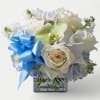 Send this beautiful white rose blue hydrangea and soft fresh green orchid
