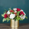 A beautiful and elegant design. A gold cylinder filled with long-lasting blooms