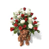 Celebrate love with this elegant basket featuring premium red and white roses