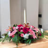 This whimsical centerpiece includes a delightful mix of red and white blooms