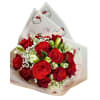 A charming and elegant bouquet featuring lush red roses paired with delicate