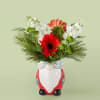 Red Carnations, White Cushion Poms, Red Roses, Red Mini Carnations