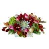 Stunning orchids, roses, and succulents with holiday accents presented in a rectangular