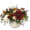 Receive a white ceramic pumpkin filled with gorgeous seasonal flowers .Afterwards 