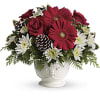 This &quot;simply merry&quot; bouquet boasts red gerberas and roses arranged in our