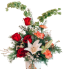 Bells of Ireland, Red Roses, Peppermint Carnations, White Asiatic Lily and White