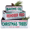 Nested wood Christmas crates with galvanized tin sides and distressed wood front.