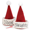 Red felt Santa hat with black stitched &quot;Nice&quot; on one side and
