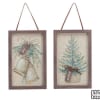 Wooden framed canvas ornament assortment in two designs. One has a Christmas