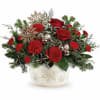Red flowers and bright pops of gold makeup Snowflake Symphony. Flowers like
