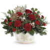 

Celebrate the spirit of Christmas with this enchanting red rose bouquet, artfully