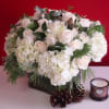 A Holiday Rose arrangement designed with premium White Ecuadorian Roses, Christmas Fir
