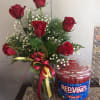 6 Lovely red roses, ASU Bow &amp; 4lb. tub of Red Vines!!