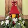 Beautiful centerpiece shines bright with its keepsake red metal lantern. Fragrant seasonal