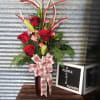 Jolly arrangement of red and white flowers
