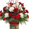 Christmas greens red and white Carnations with Candy canes arranged in a
