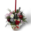 Santa Centerpiece: A Lush Display of Mixed Evergreens, Red and White Blooms