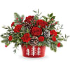 Winter Whimsy Centerpiece captures the magic of the holidays with red roses