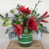 Red flowers , Bells of Bethlehem , green , red berries in