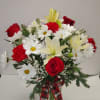 Standard 3 red roses,4 red carnations, 2 white lilies, 4  white