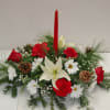 Standard: Christmas green,  1 red candle 2 red roses, 4 red