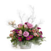  Lavender roses take center stage, surrounded by bright magenta daisies, blush