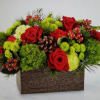 Bring in the holiday with this christmas box centerpiece. Roses, carnations, Red