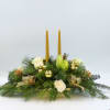 Vixen is a gold and white traditional Christmas Centerpiece with White Amaryllis