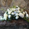 Long &amp; Low Floral Arrangement, Hydrangea, Roses, Assorted white Flowers,  Blue