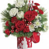 lovely red and white with trimming arrange in cookie jar  