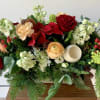 Lovely holiday flower arrangement in a rustic wooden box 12x4x4 in softer
