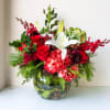TOUCH OF HOLLY -  HYDRANGEA, LILY, WINTER GREENS, HOLLY, RED ROSES