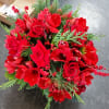 ilex, red roses, amaryllis. x-mas greenery