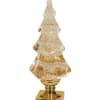 This Glittering Christmas tree with gold tone mirror pedestal base; Emits a