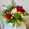 Perfect Holiday Flowers in a square glass vase or glass cylinder