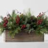 Fresh holiday greens with berries in a wood box. Option to add