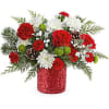 Teleflora's Christmas Magic Bouquet sparkles with red and green blooms, festive evergreens