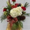 Assorted mixed Christmas evergreens with white and red flowers , includes cinnamon