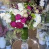 Georgene holiday bouquet of burgundy and white including Peonies, Roses, Hydrangeas, Snap