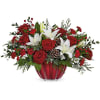 red roses, white lily, mini carnation
