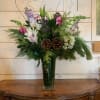 Lavender Stock, white snapdragons, stargazer lily, Lavender roses and white alstroemeria are