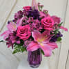 Purple &amp; magenta bouquet of roses,  lilies, stock flower and alstromeria