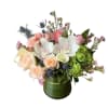 Green hydrangea, cream roses, pink roses, pink spray roses, white calla lily