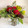 Bold &amp; cheerful red roses with New Zealand green cymbidium orchids, winter